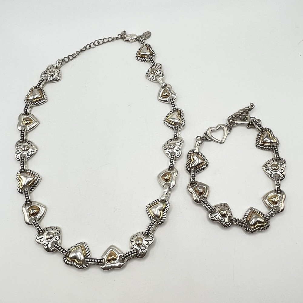 Cookie Lee Silver‎ and Gold Tone Heart Design Necklace & Bracelet Set